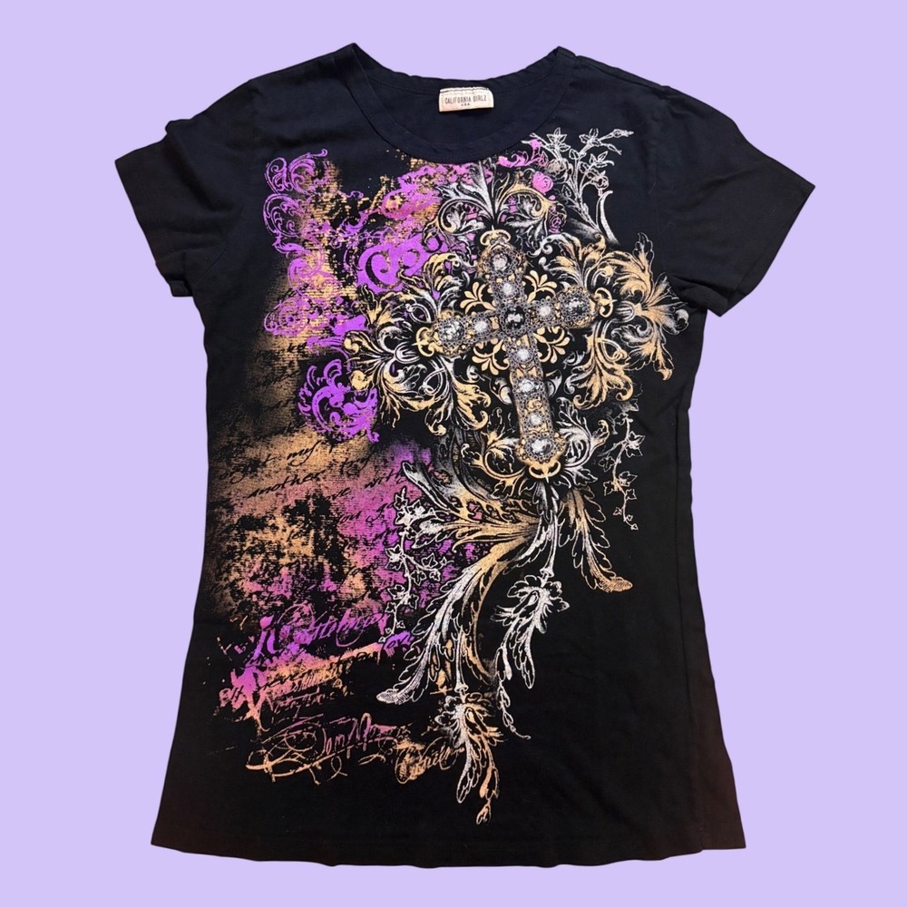 Y2K California Girlz Cross Graphic T-Shirt Scene Grunge Emo #19